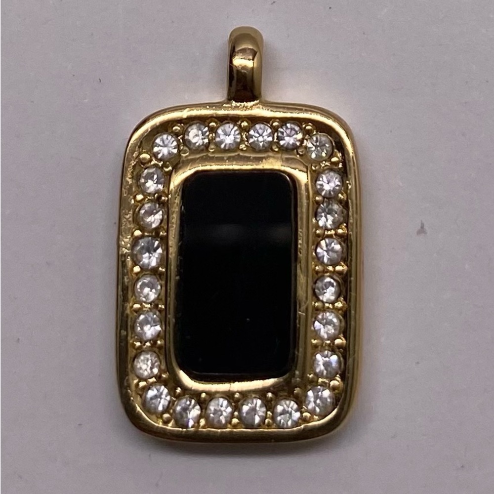 Dior Gold-tone Pendant with Black Center and Clear Crystals
